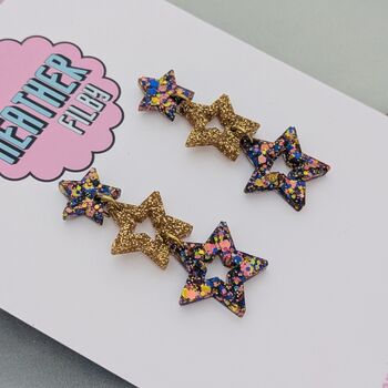 Glitzy Triple Star Resin Earrings, 4 of 12