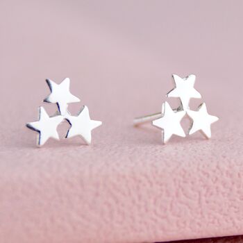 Sterling Silver Triple Star Cluster Stud Earrings, 3 of 7