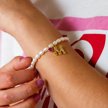 Personalised Pearl, Initial And Birthstone Bracelet, 10 of 11