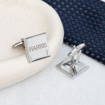 Personalised Classic Silver Plated Square Cufflink Set, 3 of 7