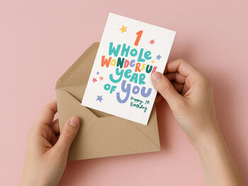 One Whole Wonderful Year First Birthday Card, 2 of 4