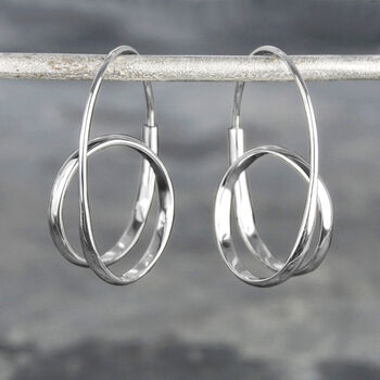 Double Loop Unusual Sterling Silver Drop Earrings, 5 of 8