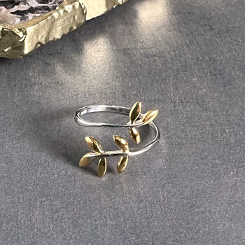 Silver Leaves Wrap Adjustable Ring, 4 of 8