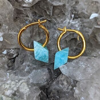 'The Octahedron' Amazonite Hoop Gold Plated Earrings, 3 of 5