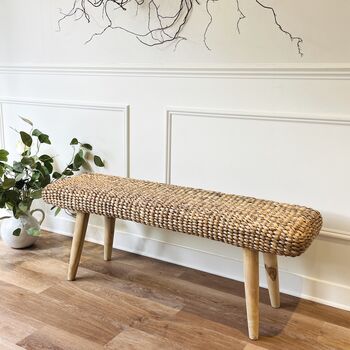 Wooden Hallway Bench With Wicker, 2 of 12