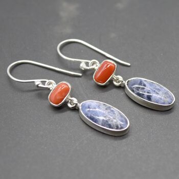 Red Coral, Blue Sapphire Earrings, 4 of 6