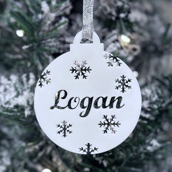 Personalised Name With Snowflakes Christmas Bauble, 5 of 12