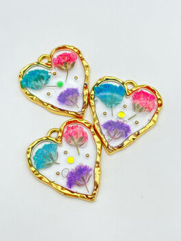 Heart Earrings With Colourful Gypsophila Flowers, 4 of 11