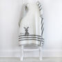 Personalised Bunny Striped Blanket White And Grey, thumbnail 5 of 10