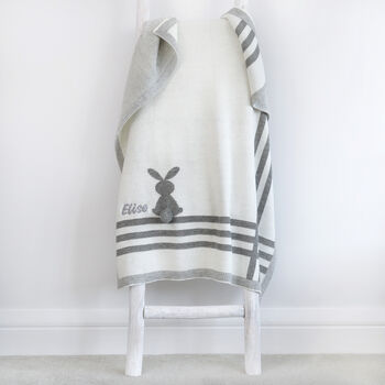 Personalised Bunny Striped Blanket White And Grey, 5 of 10