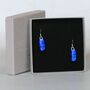 Sapphire Blue Fused Glass Drop Earrings, thumbnail 3 of 12