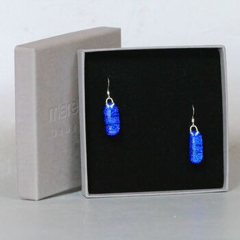 Sapphire Blue Fused Glass Drop Earrings, 3 of 12