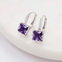 Purple Square Crystal Huggie Hoop Earrings, thumbnail 2 of 3