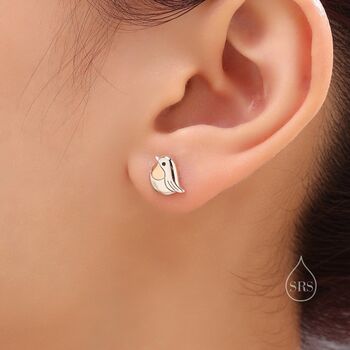 Sterling Silver Tiny Robin Bird Stud Earrings, 6 of 12
