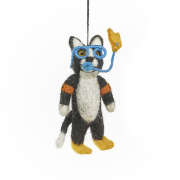 Handmade Felt Snorkelling Cat Hanging Decoration, 2 of 4