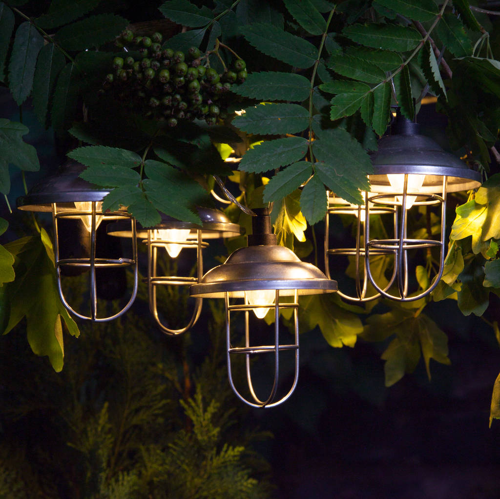 outdoor solar galvanised lantern light garland by red lilly
