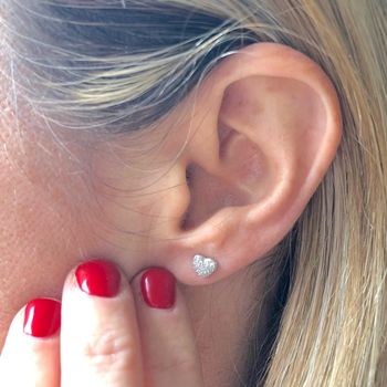Diamond Earrings Tiny Heart Studs, 3 of 4