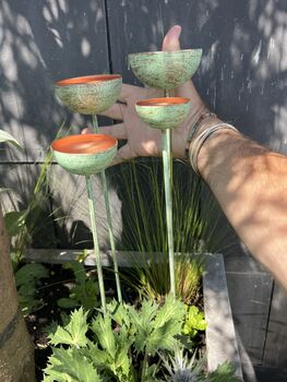 Set Of Four Verdigris Raincatcher Garden Sculptures, 8 of 9