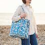 Reversible Blue Leaf Print Quilted Cotton Tote Bag, thumbnail 1 of 3