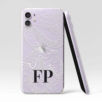 Personalised Dragon Initials Clear Phone Case, 4 of 5