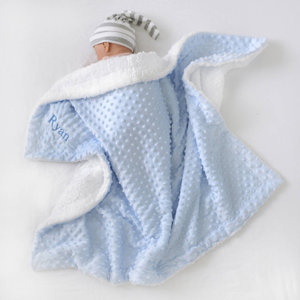 Personalised Blue Bobble Sherpa Baby Blanket, 1 of 7