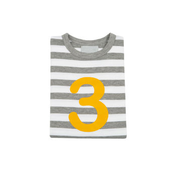 Grey Marl + White Striped Number/Age T Shirt Mustard, 4 of 6