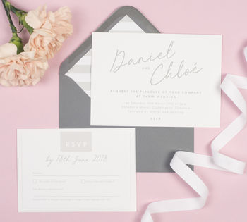 Grey And White Minimalist 'Rachel' Wedding Invitations, 2 of 4