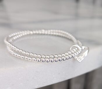 Sterling Silver Double Beaded Stretch Heart Bracelet, 2 of 9