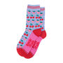 Women's Strawberry And Cherries Fruit Bamboo Socks Blue, thumbnail 2 of 4