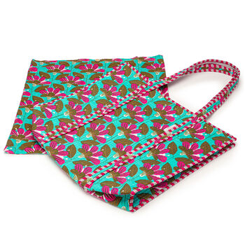 Serendipity Cotton Quilted Tote Bag Turquoise Blossom, 4 of 4