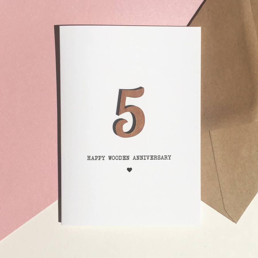 5th anniversary card with wood detail by design by eleven