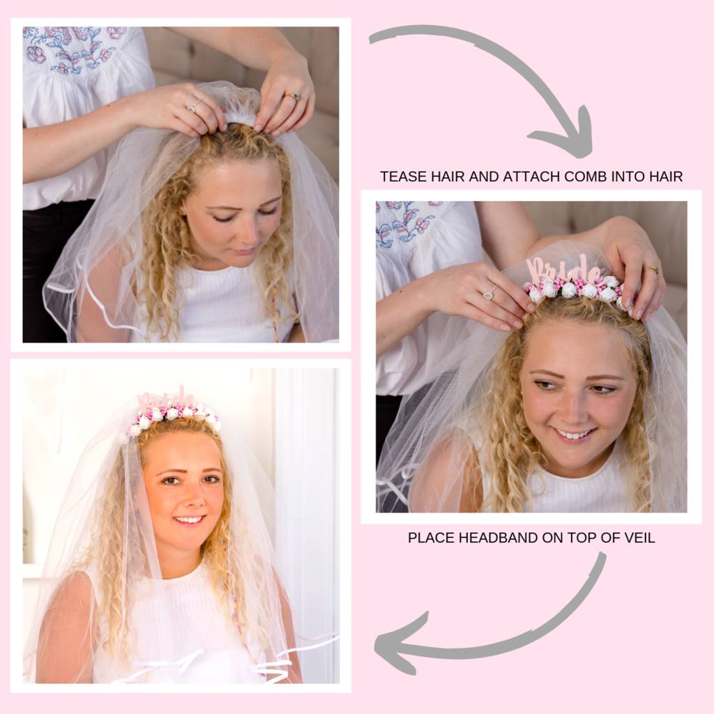 White Floral Bride Headband With Detachable Veil By Funky Laser