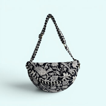 Cross Body Sling Bag | Black And White Block Print Floral Cotton, 5 of 5