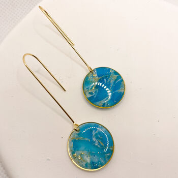 Turquoise Marbled Circle Drop, Clay And Resin Earrings, 4 of 12