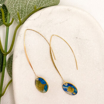 Blue Green And Gold Foil Circle Drop Earrings For Her, 2 of 10