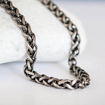 Mens Oxidised Sterling Silver Wheat Chain Bracelet, 2 of 4