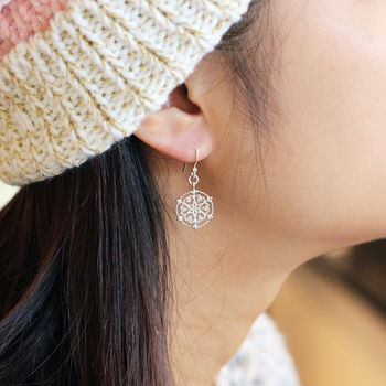 Sterling Silver Heart Snowflake Earrings, 3 of 5