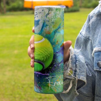 Personalised Tennis Insulated Travel Cup Add Name Tennis Gift For Him Or Her, 3 of 4