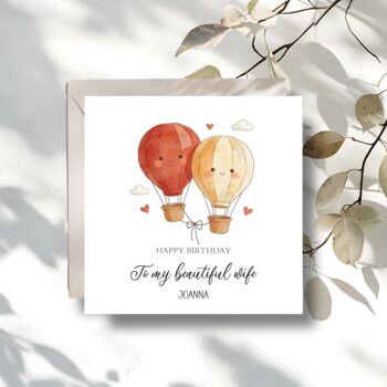 Cute Wife Birthday Card, Hot Air Balloon Wife Card, 2 of 3