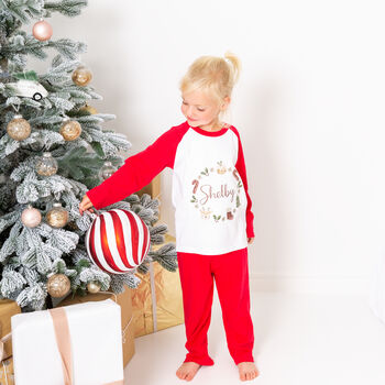 Personalised Christmas Family Matching Pyjamas Nordic Wreath, 7 of 12