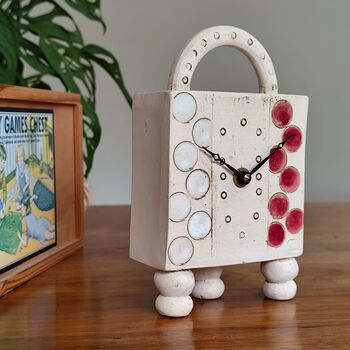 Carriage Mantel Ceramic Clock With Feet And Handle, 3 of 9