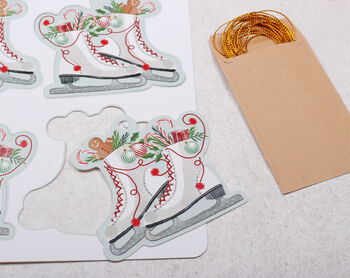 12 Christmas Gift Tags With Ice Skating Design And Gold Twine, 2 of 3