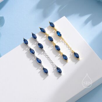 Asymmetric Sapphire Blue Cz Dangle Drop Stud Earrings, 7 of 12