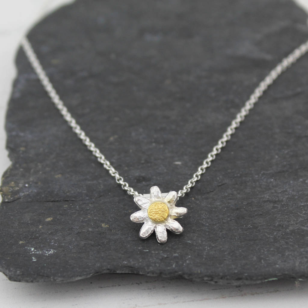Sterling Silver Mini Daisy Flower Pendant By Lucy Kemp Silver Jewellery