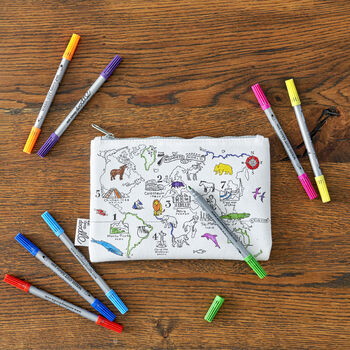 World Map Pencil Case Kit + 10 Pens, Colour And Learn, 4 of 4