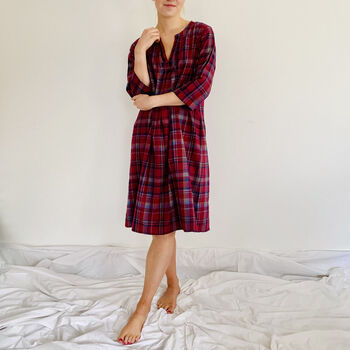 Kaftan Florence Nightdress In Berry Check, 6 of 7