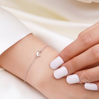 Sterling Silver Extra Tiny Crescent Moon Bracelet, 2 of 11