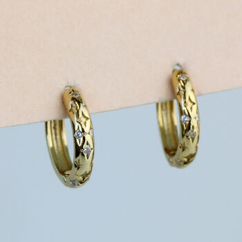 Sterling Silver Celestial Huggie Hoop Earrings, 2 of 7