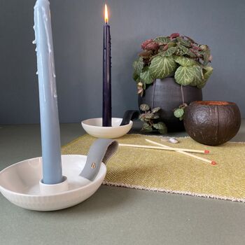Porcelain And Leather Tapered Candle Holder, 9 of 11
