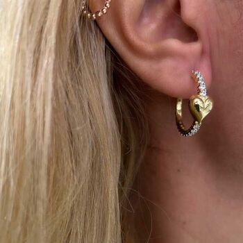 Hoop Heart Pave Sterling Silver Earring, 2 of 4